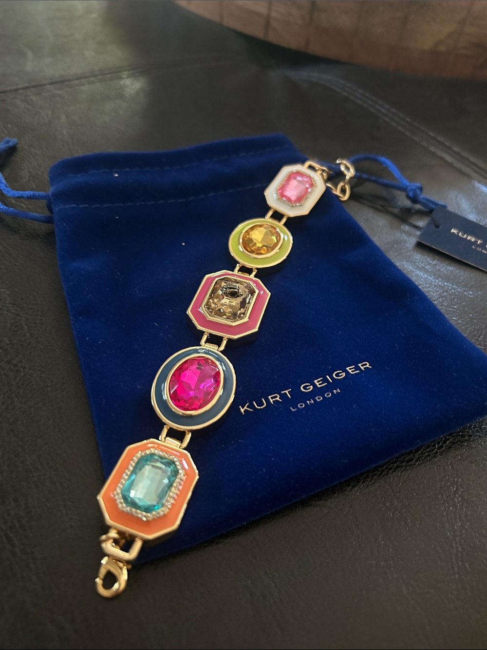Kurt Geiger Gold-Tone Bracelet with Pink, Green, and Purple Stones - Picture 3 of 9